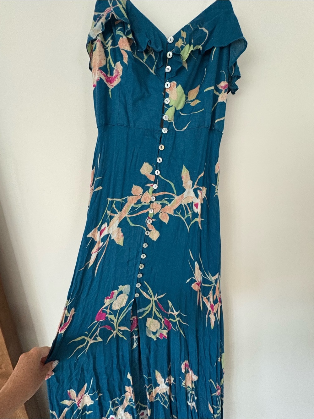 Kimchi Blue Teal Floral Button-Front Maxi Dress - Picture 2 of 4